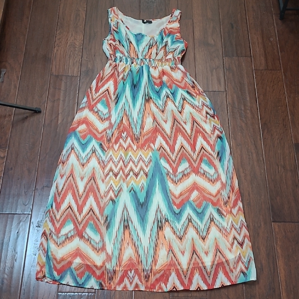 New Directions Colorful Sleeveless Chevron Print Maxi Dress size Medium